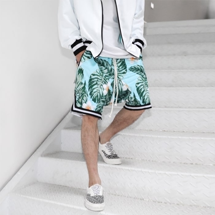 Retro high street tide crowd men with the fog leaf flower men's summer loose sports basketball casual shorts